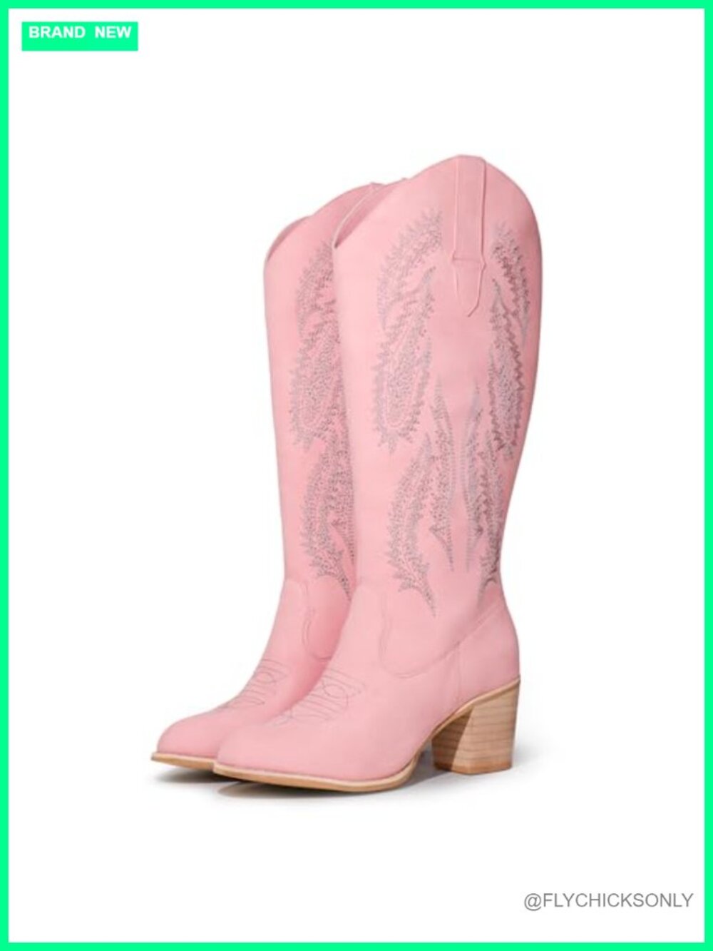 Embroidered Western Cowboy Boots with Chunky Block Heel & Side Zipper